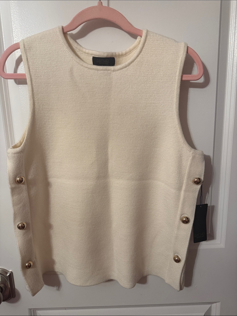 RACHEL Rachel Roy Cream Knit Tank with Gold-Tone Side Buttons